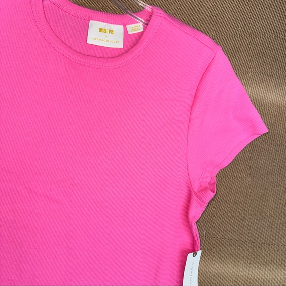 Maeve By Anthropology NWT! The Blair Baby Tee Cropped Edition In Pink/Rose - Picture 5 of 11